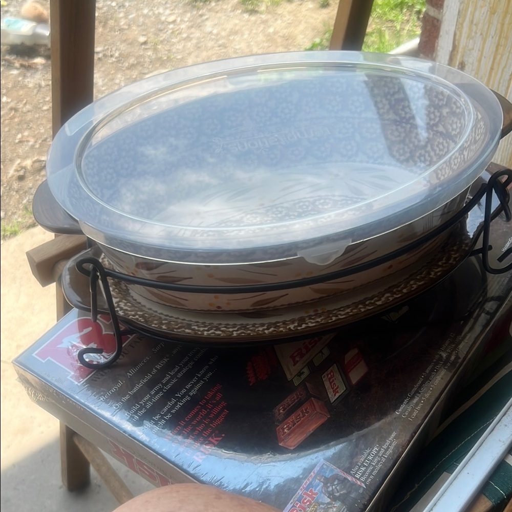 Oval Ceramic Serving Dish with Lid and Stand